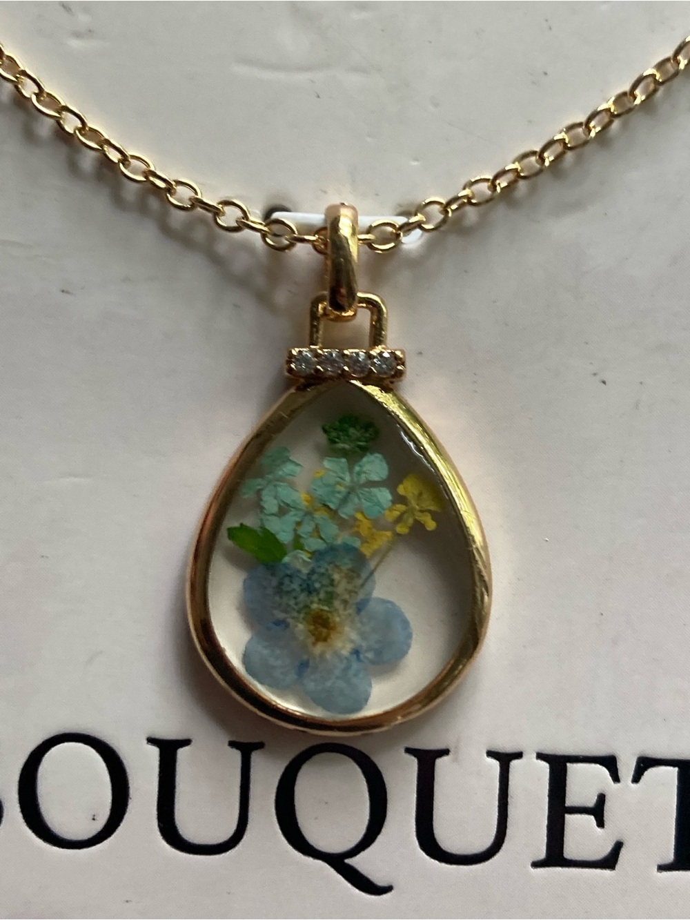 2 14K Gold Plated necklaces with real flowers pendant, NWT